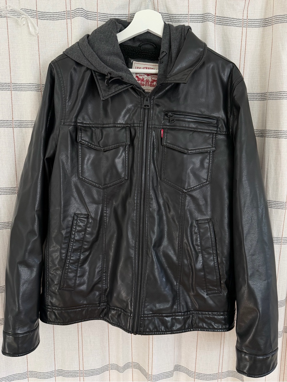 Levi's Black Faux Leather Hooded Bomber Jacket